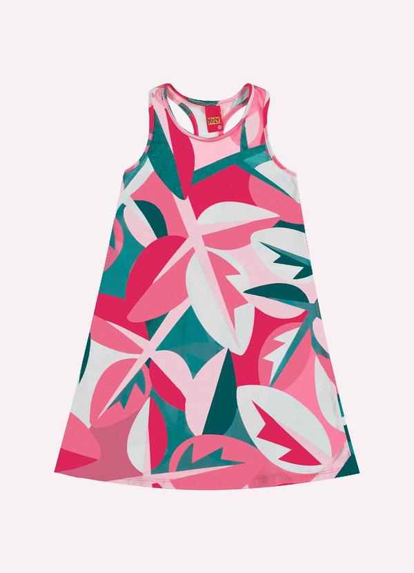 Vista 2 Vestido Infantil Menina Folhas Rosa Kyly Kyly