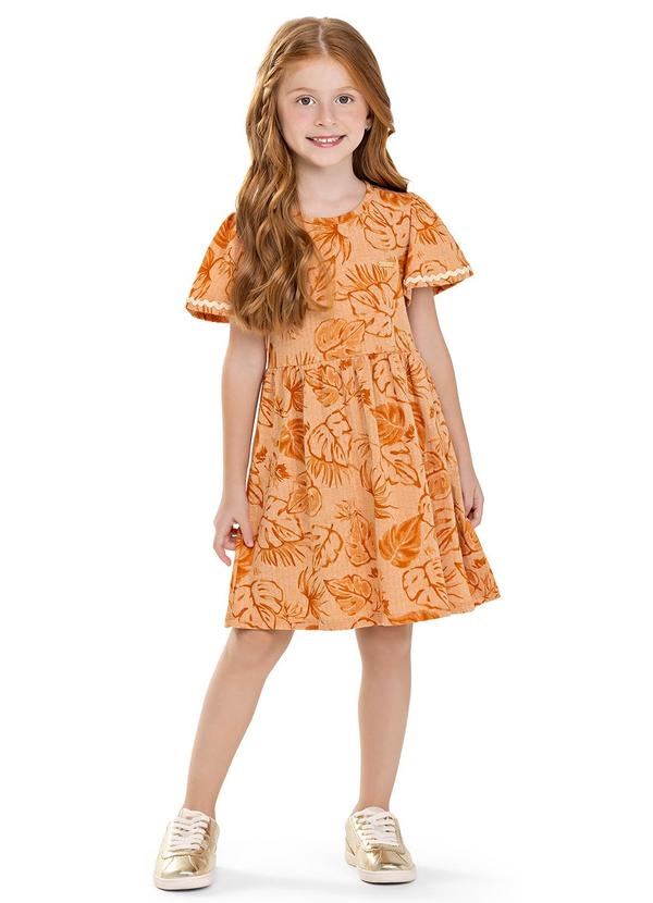 Vestido Infantil Menina Folhas Tropical Marrom