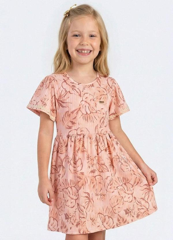 Vestido Infantil Menina Folhas Tropical Rosa
