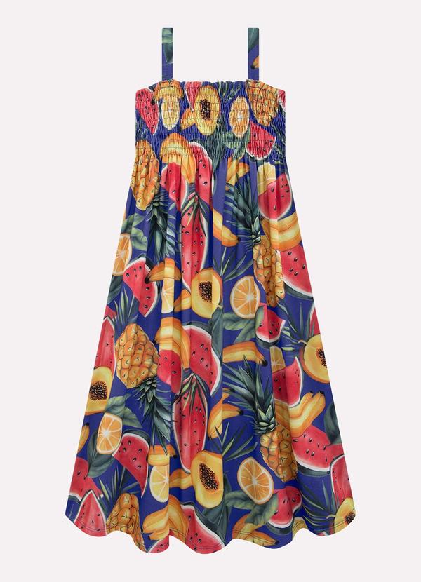 Vestido Infantil Menina Frutas Azul