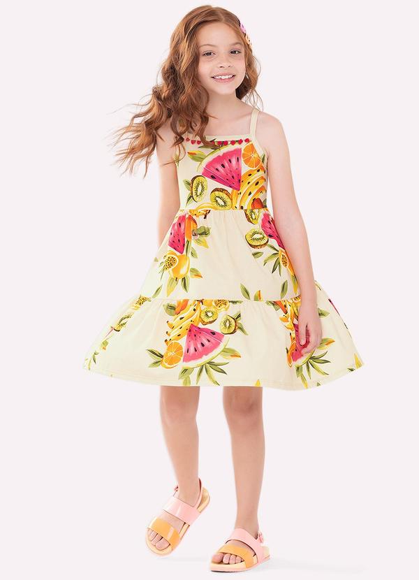 Vestido Infantil Menina Frutas Bege