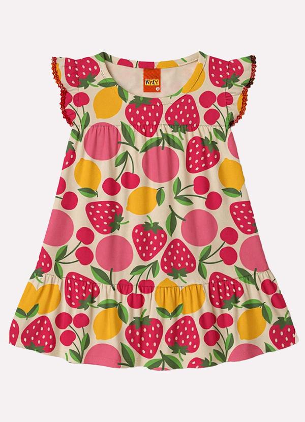 Vestido Infantil Menina Frutas Bege