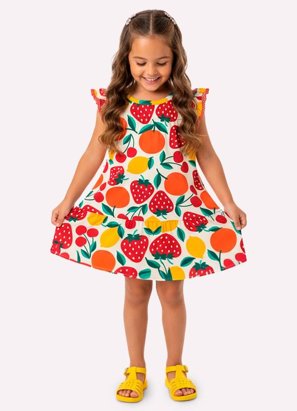 Vestido Infantil Menina Frutas Branco