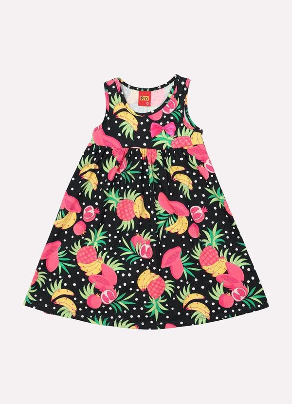 Vista 2 Vestido Infantil Menina Frutas Preto Kyly Kyly