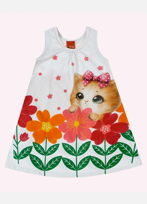 Vista 2 Vestido Infantil Menina Gatinho Branco Kyly Kyly