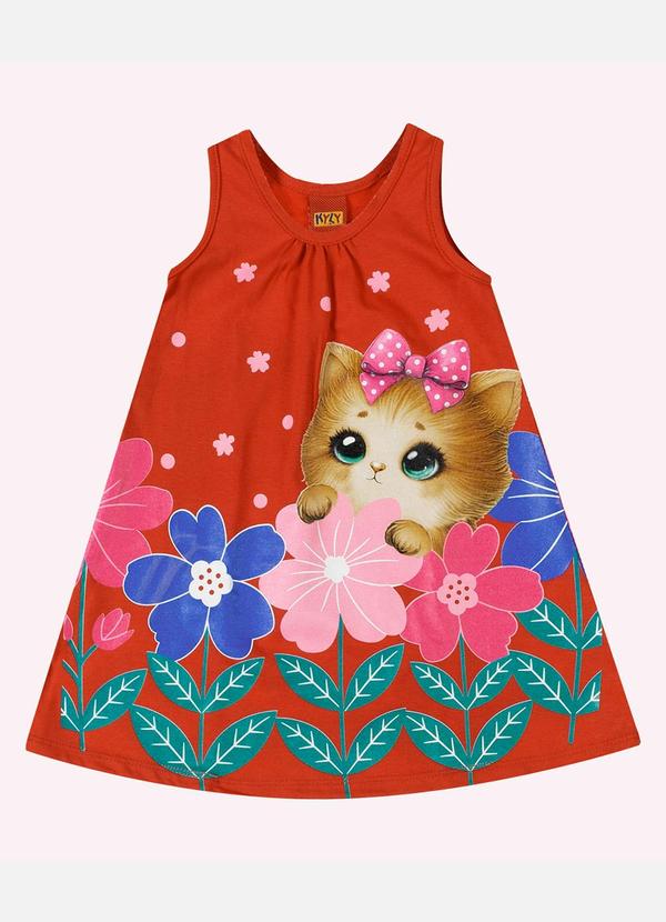 Vista 2 Vestido Infantil Menina Gatinho Vermelho Kyly Kyly