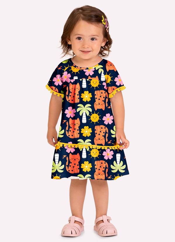 Vestido Infantil Menina Gatinhos Azul