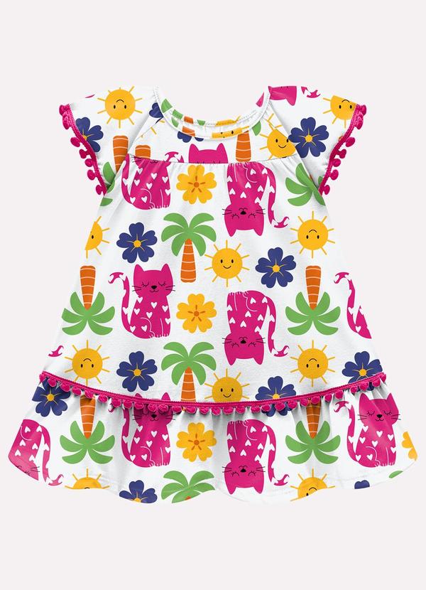 Vestido Infantil Menina Gatinhos Branco
