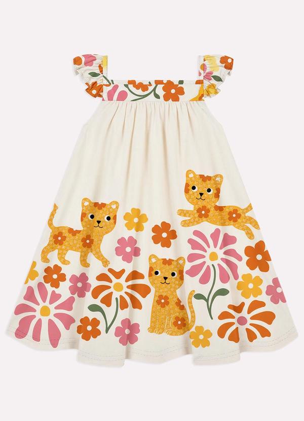 Vestido Infantil Menina Gatinhos Branco