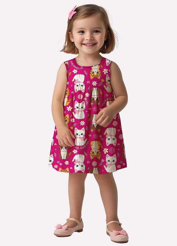 Vestido Infantil Menina Gatinhos Rosa