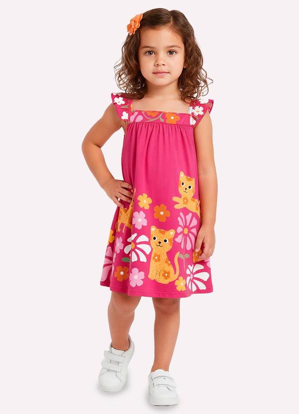 Vestido Infantil Menina Gatinhos Rosa