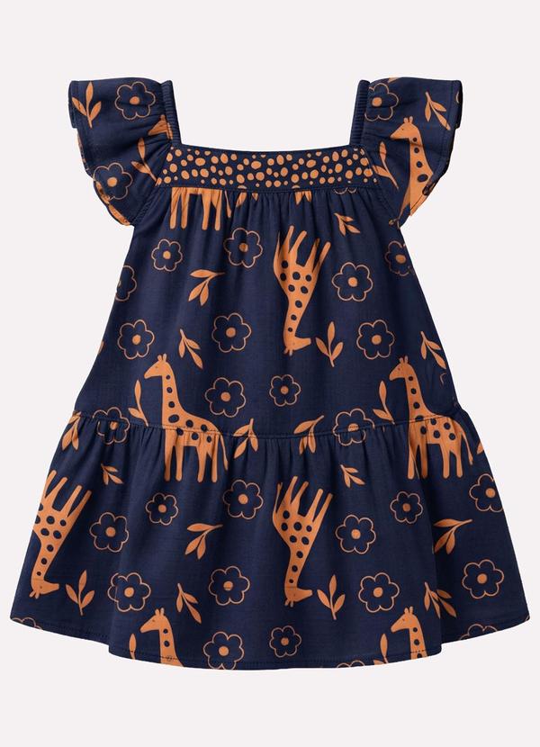 Vestido Infantil Menina Girafas Azul