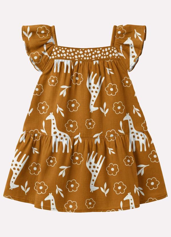 Vestido Infantil Menina Girafas Marrom