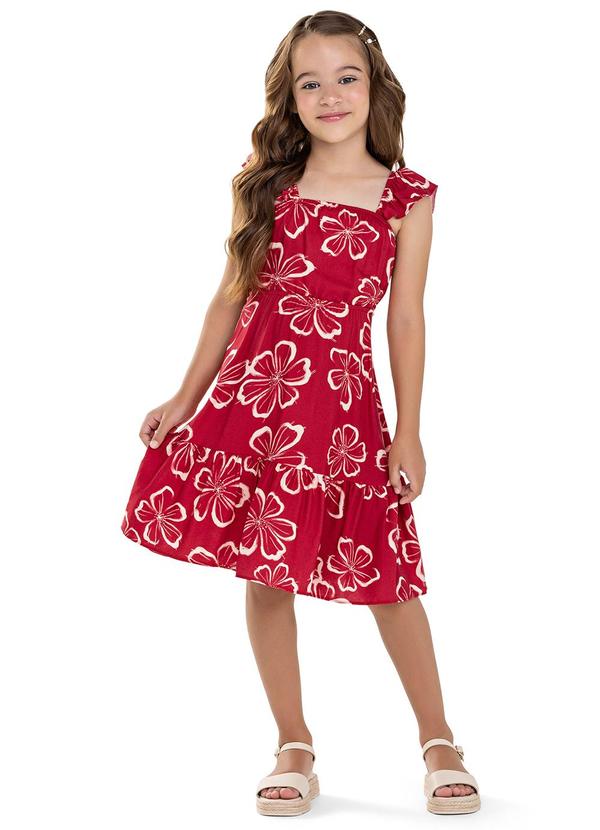 Vestido Infantil Menina Hibiscos Vermelho