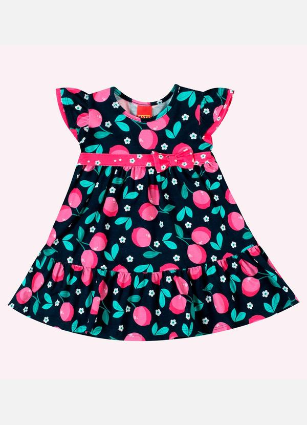 Vestido Infantil Menina Limões Azul Marinho