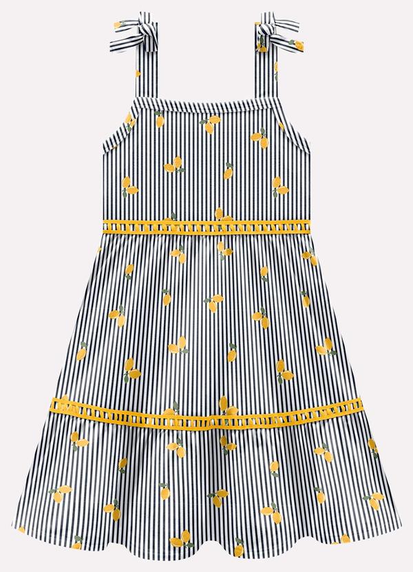 Vestido Infantil Menina Limões Azul