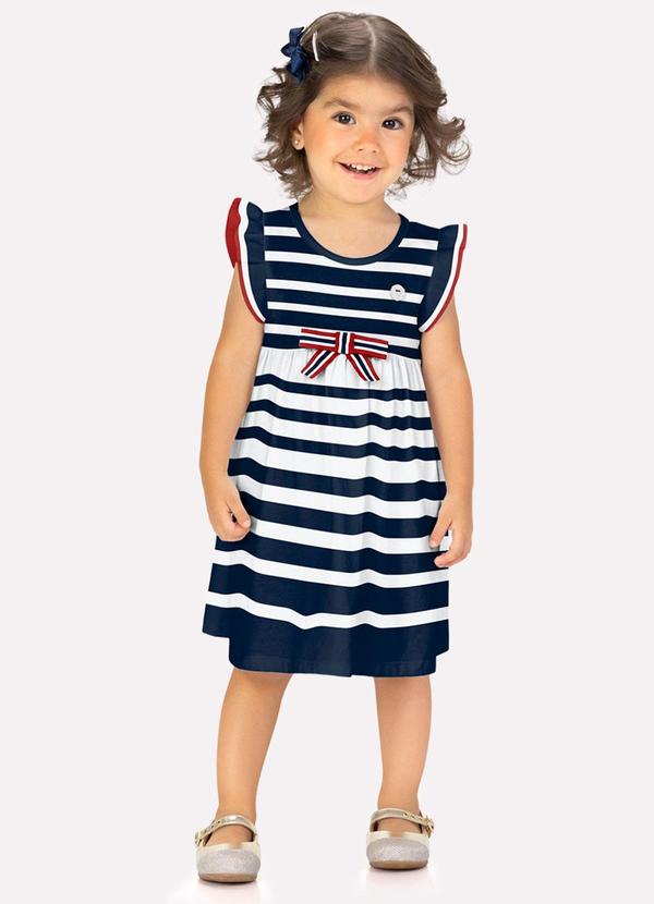 Vestido Infantil Menina Listrado Azul Marinho