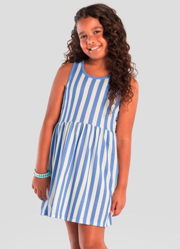 Vista 2 Vestido Infantil Menina Listrado Azul Brandili Brandili