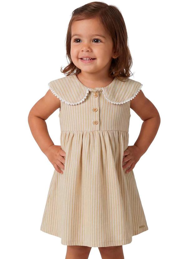 Vestido Infantil Menina Listrado Renda Amarelo