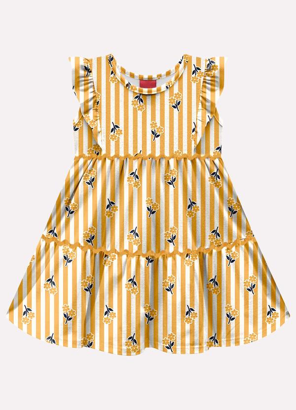 Vestido Infantil Menina Listras Amarelo