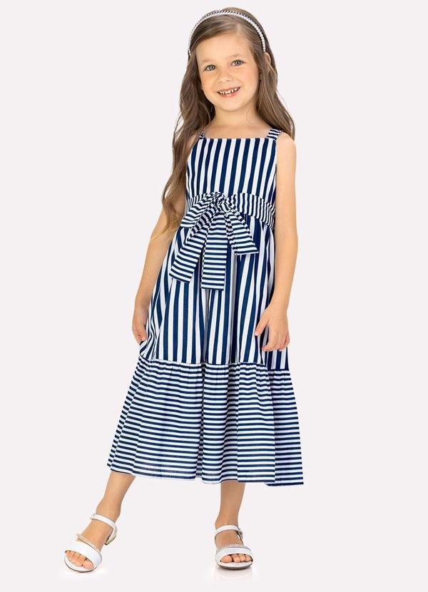 Vista 2 Vestido Infantil Menina Listras Azul Milon Milon