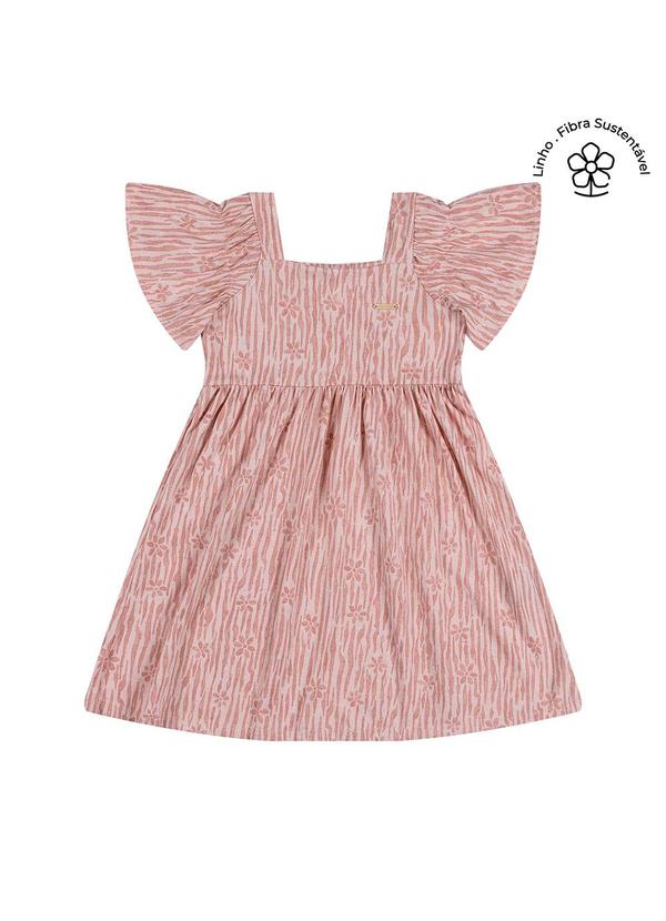 Vestido Infantil Menina Malha Linho Flor Rosa