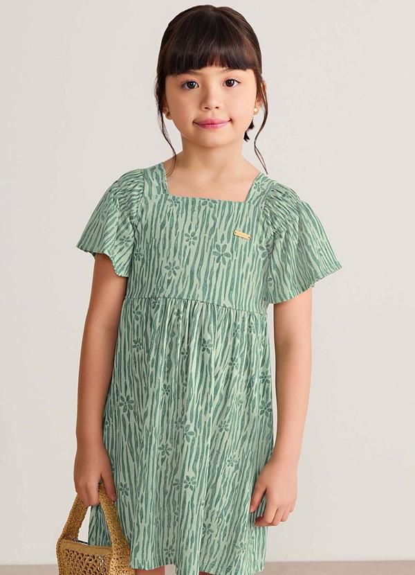 Vestido Infantil Menina Malha Linho Flor Verde