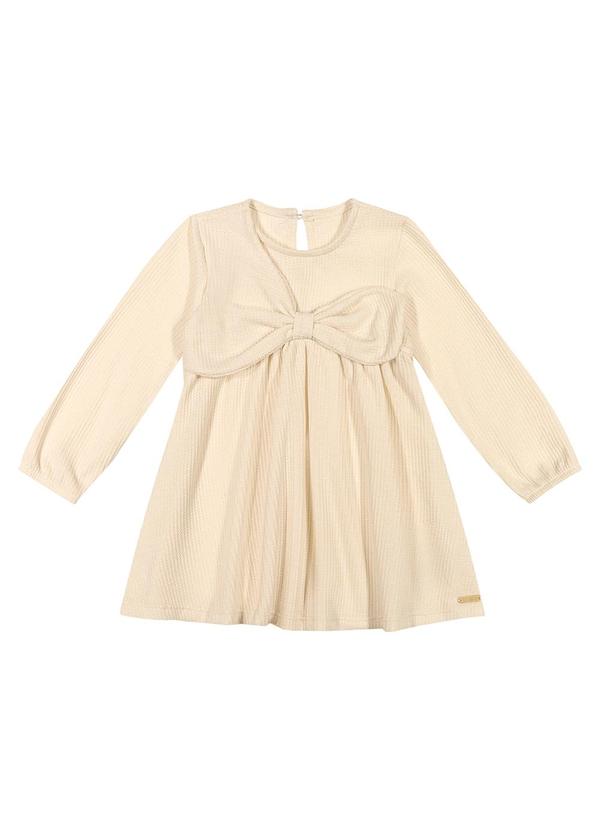 Vestido Infantil Menina Malha Tricô Laço Bege