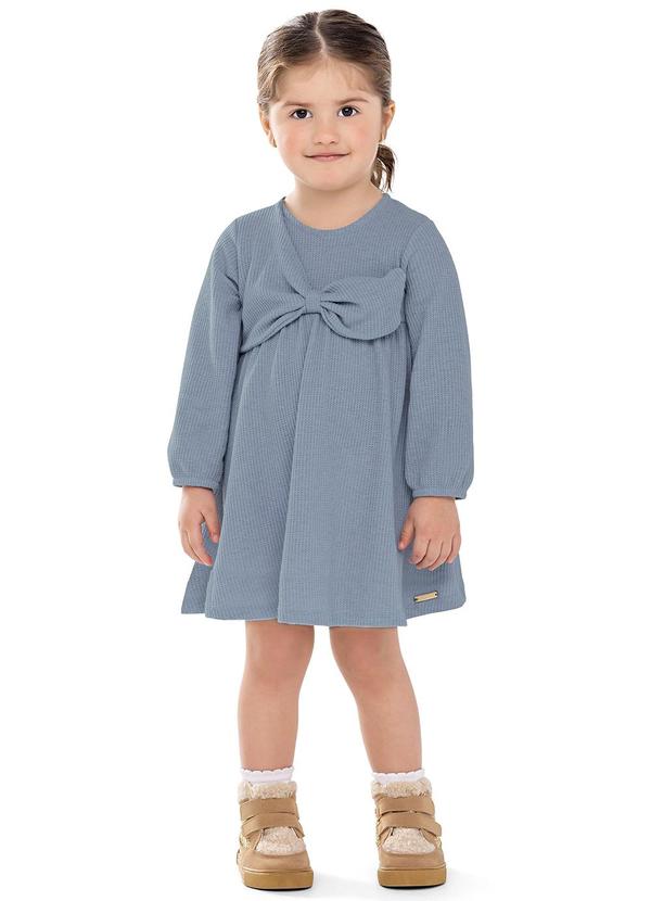 Vestido Infantil Menina Malha Tricô Laço Azul