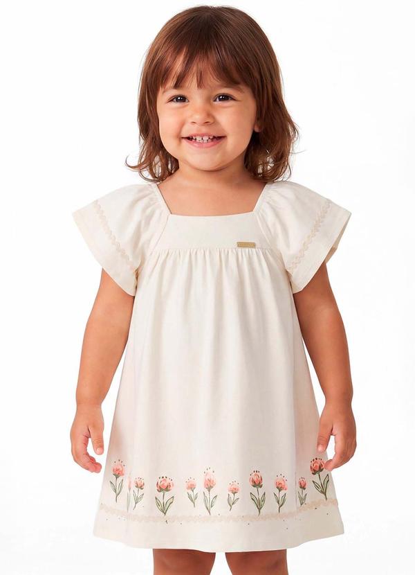 Vestido Infantil Menina Mangas Amplas Bege