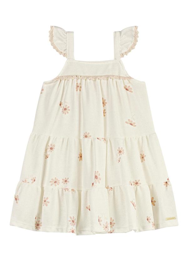 Vestido Infantil Menina Margaridas Bege