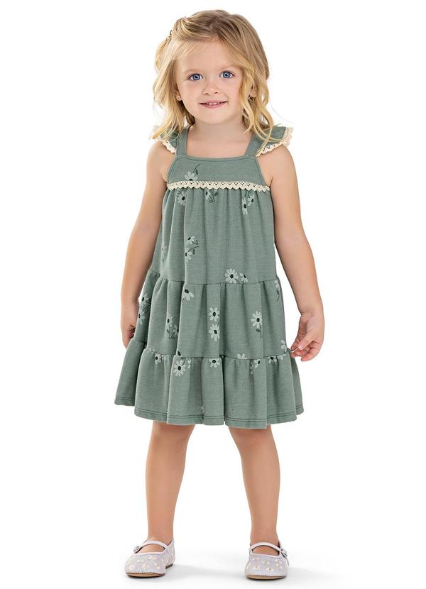 Vestido Infantil Menina Margaridas Verde