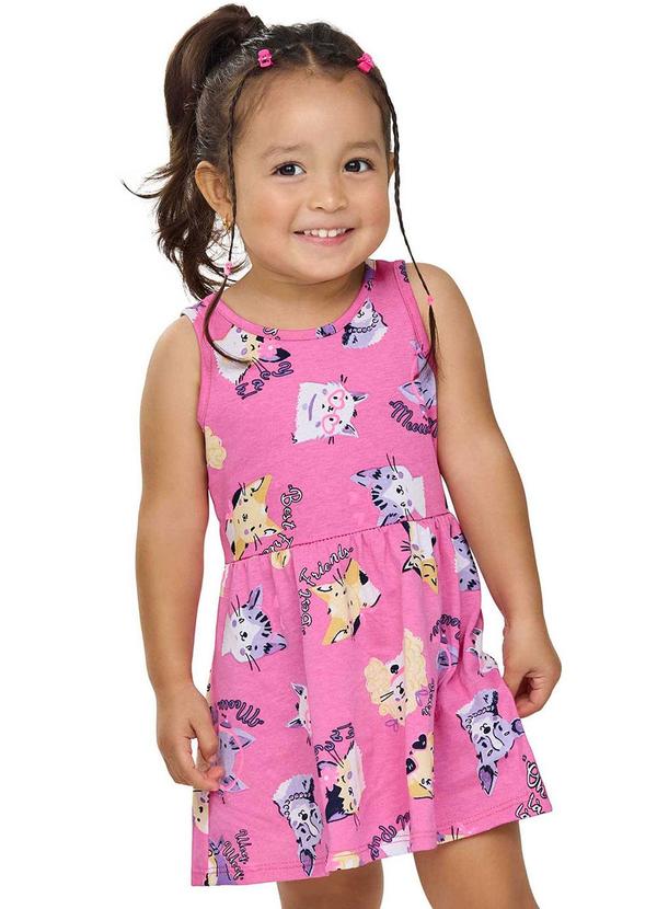 Vestido Infantil Menina Meia Malha Estampa Rosa