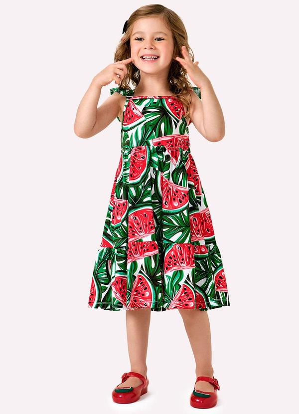 Vestido Infantil Menina Melancia Branco