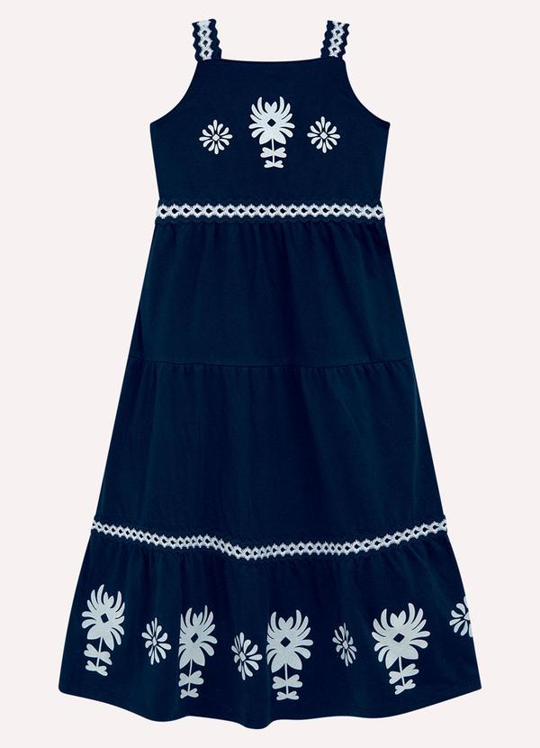 Vestido Infantil Menina Midi Azul Marinho