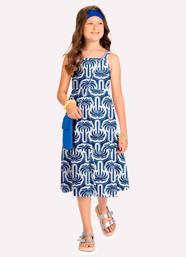 Vestido Infantil Menina Palmeiras Azul