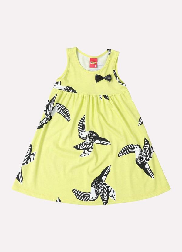 Vista 2 Vestido Infantil Menina Pássaros Verde Kyly Kyly