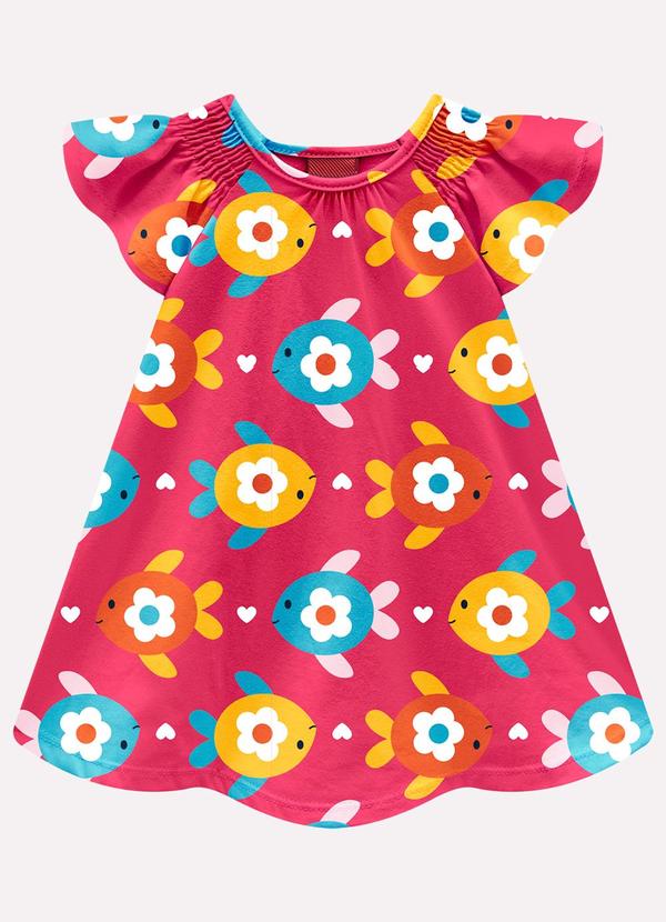 Vestido Infantil Menina Peixes Rosa