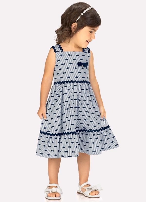 Vestido Infantil Menina Peixinhos Azul Marinho