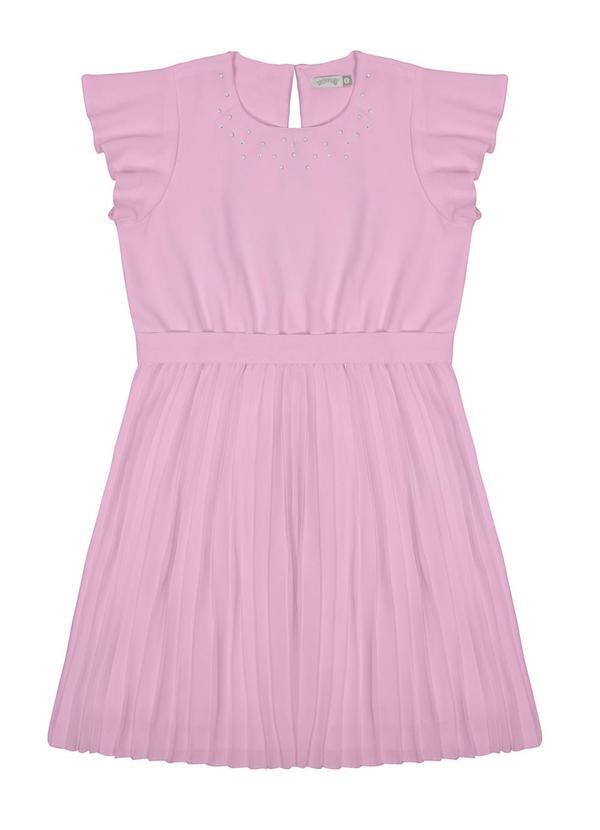 Vista 2 Vestido Infantil Menina Plissado com Strass Rosa Alakazoo Alakazoo