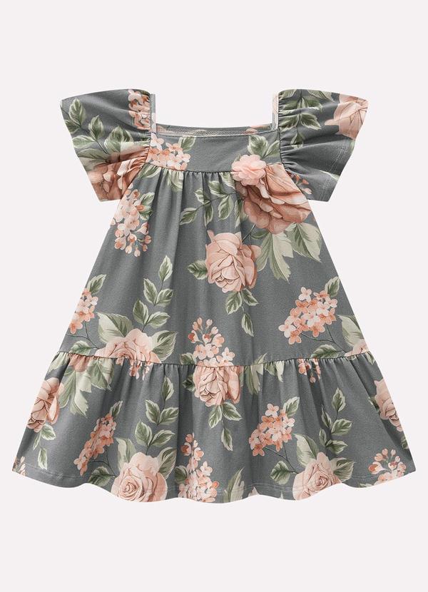 Vestido Infantil Menina Rosas Cinza