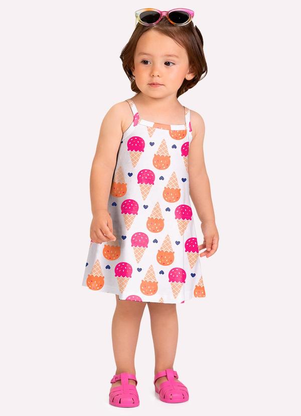 Vestido Infantil Menina Sorvetes Branco