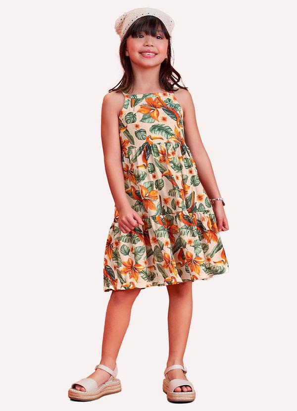 Vestido Infantil Menina Tropical Bege