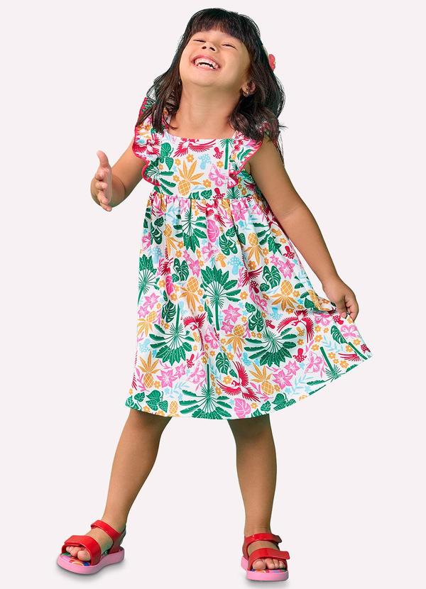 Vestido Infantil Menina Tropical Branco