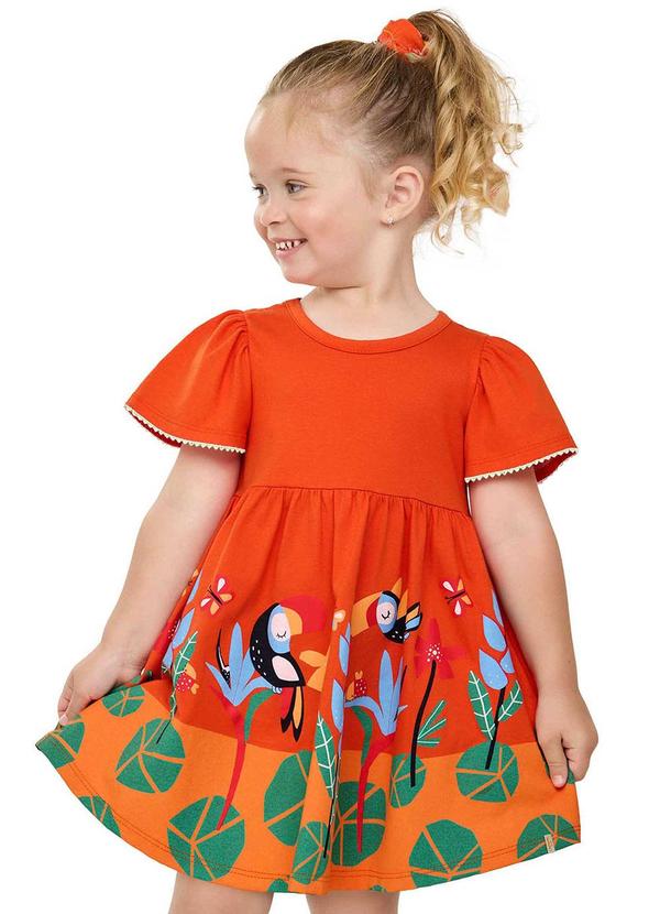 Vestido Infantil Menina Tropical Laranja