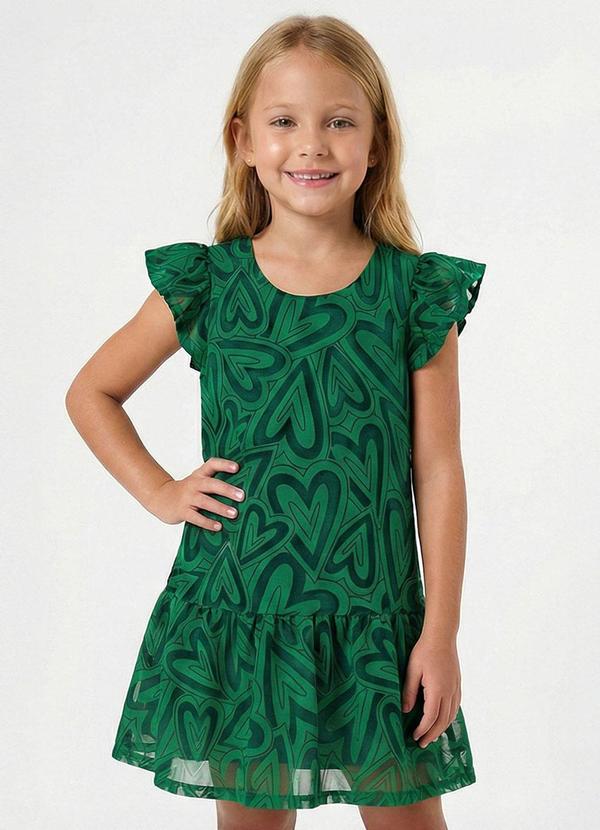 Vestido Infantil Menina Tule Corações Verde
