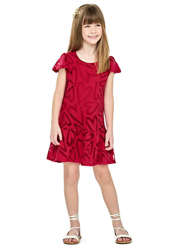 Vestido Infantil Menina Tule Corações Vermelho