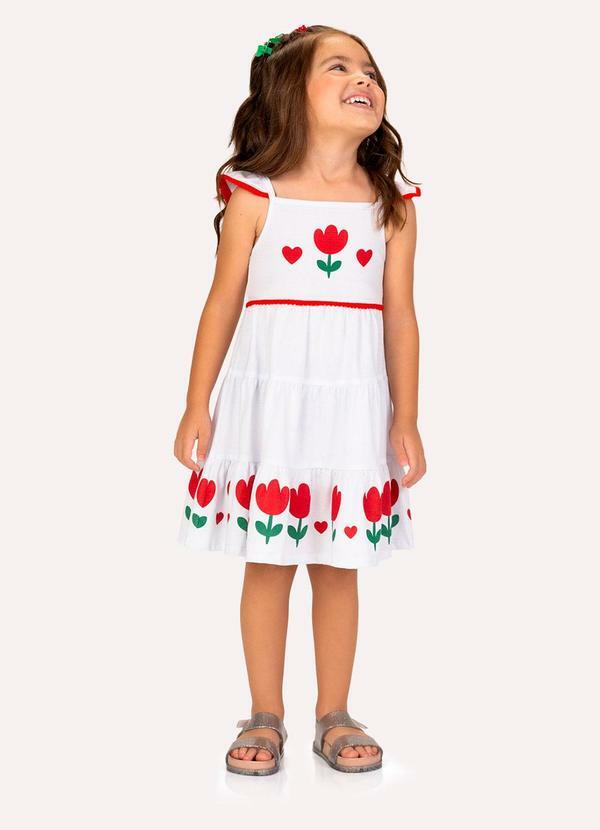 Vista 2 Vestido Infantil Menina Tulipas Branco Kyly Kyly