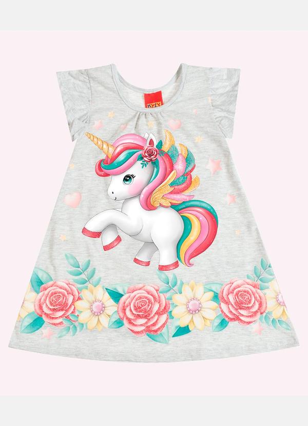 Vestido Infantil Menina Unicórnio Cinza