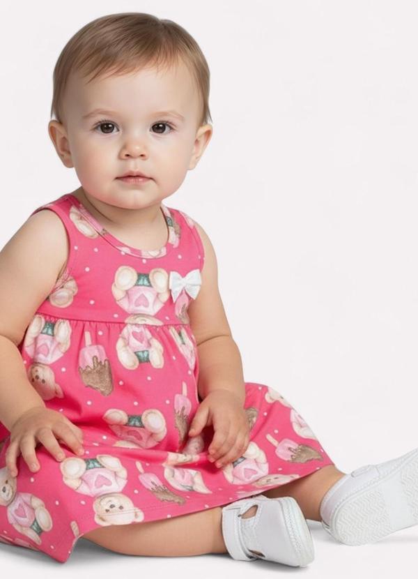 Vista 2 Vestido Infantil Menina Ursinho Rosa